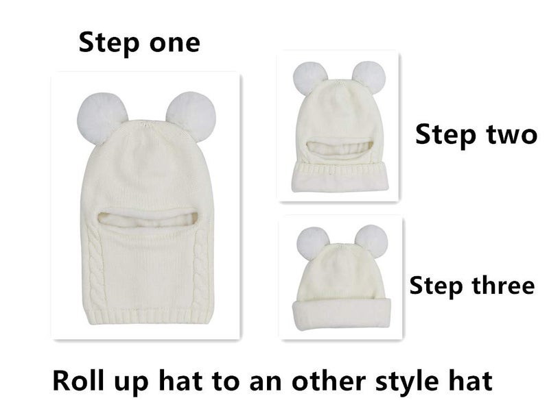 GZMM Baby Girls Boys Winter Hat Scarf Earflap Hood Scarves Skull Caps White - Image 2